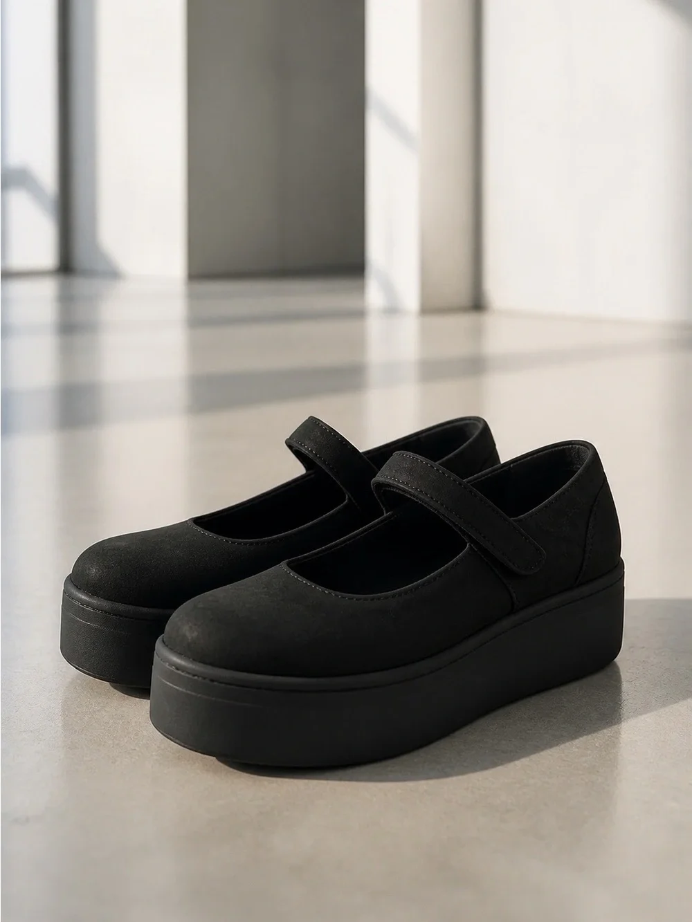 Berry Button Tokyo Bopper Black Ballerina Platform Black Sude Women's Shoes 7